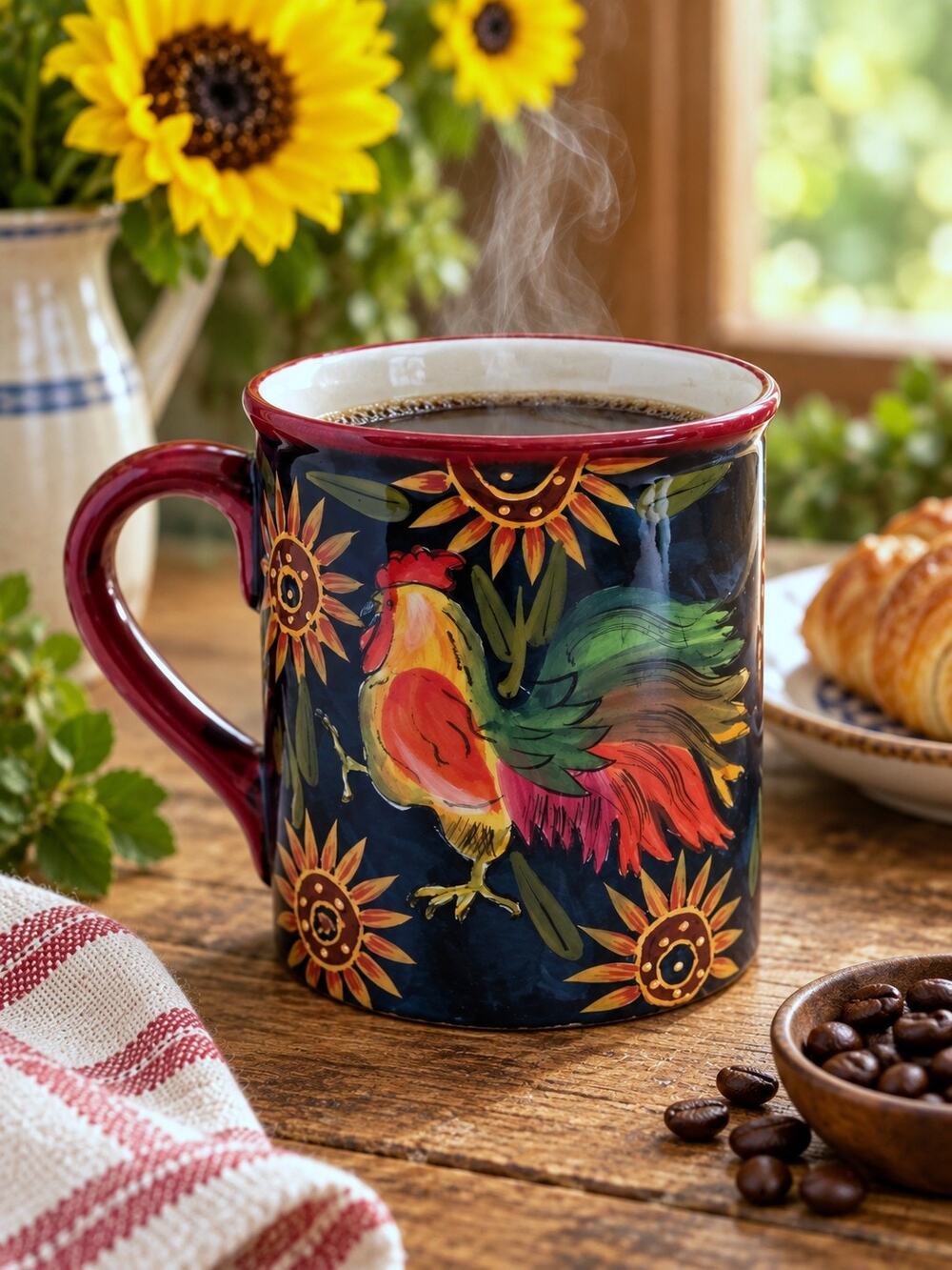 Certified Int'l Susan Winget Rooster Sunflower Ceramic Coffee Mug Folk Art-12 oz